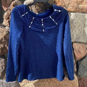 Reba Sparkling Blue Top with Gem Accents Size M